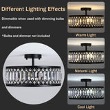 16" Black Crystal Ceiling Light - 3-Light Semi Flush Mount Chandelier