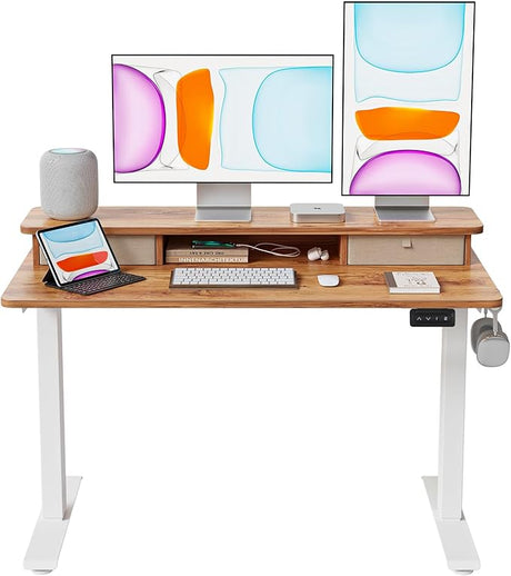 55x24 Inch Electric Standing Desk with Double Drawers, Adjustable Height Stand Up Desk