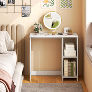 Small White Desk with Shelves, Compact Small Desk for Small Space, Study Writing Desk with 2 Tier Shelves, Modern Simple Style Laptop Desk, PC Desk, Kid’s Desk, White