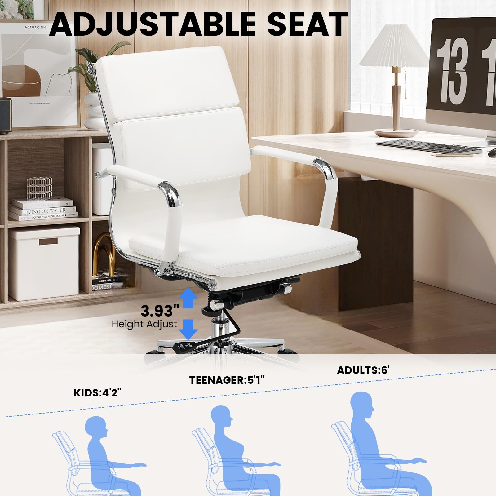 Ribbed Office Desk Chair Mid-Back Ergonomic Chair
