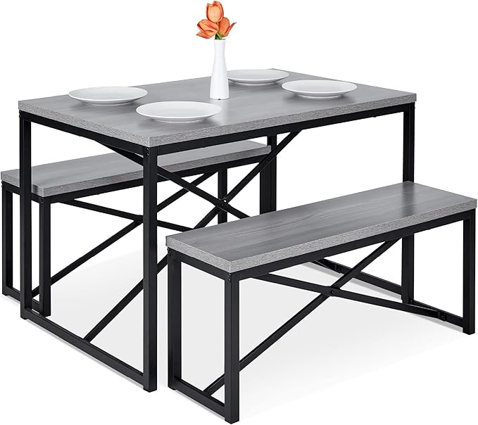 45.5in 3-Piece Bench Style Dining Furniture Set, 4-Person Space-Saving Dinette