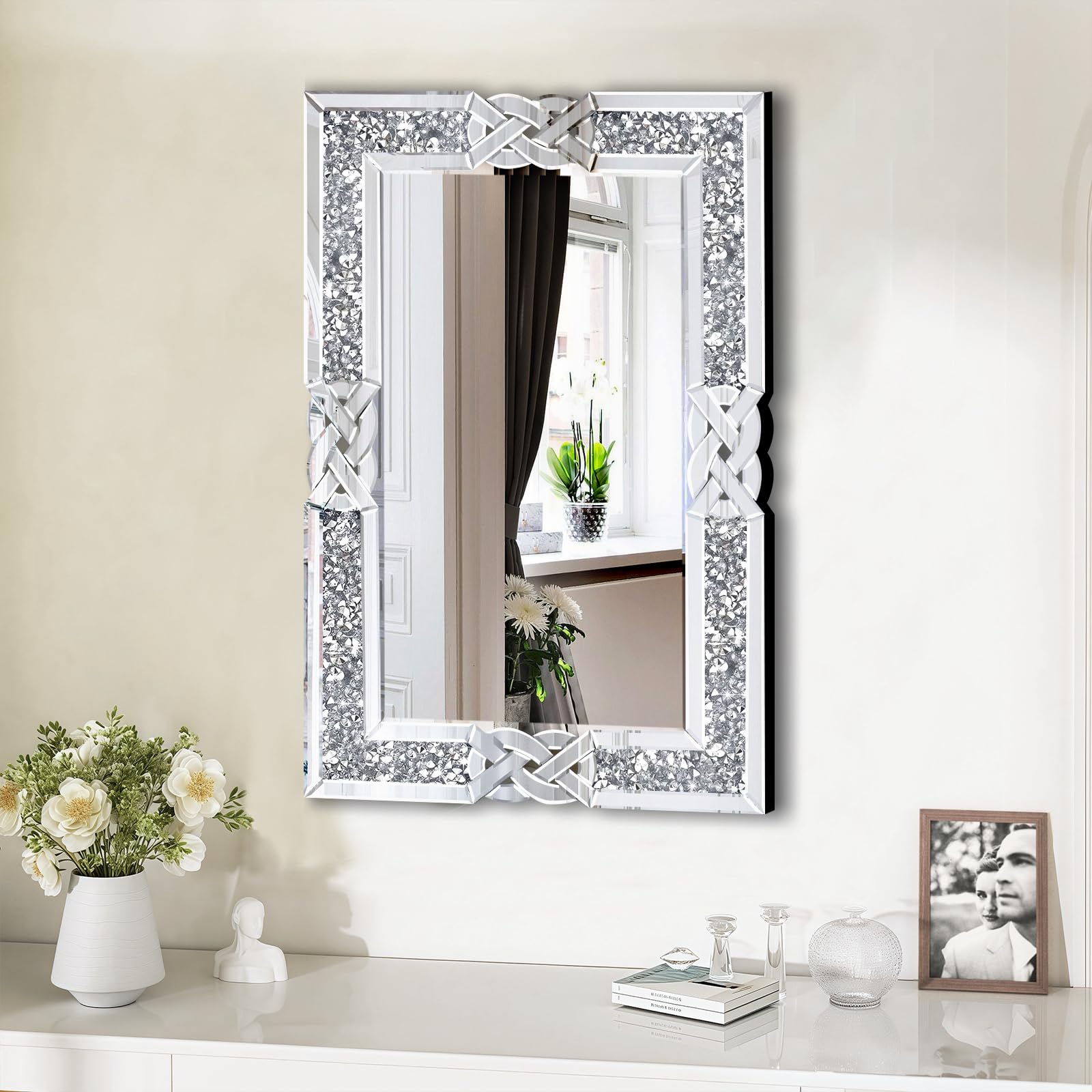 Crushed Diamond Rectangle Wall Mirror 24x36 Inch