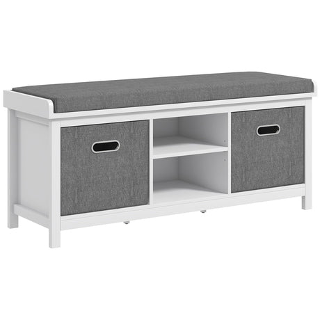 Shoe Bench with Cushion, Storage Bench for Entryway with Padded Seat, 2 Drawers and Adjustable