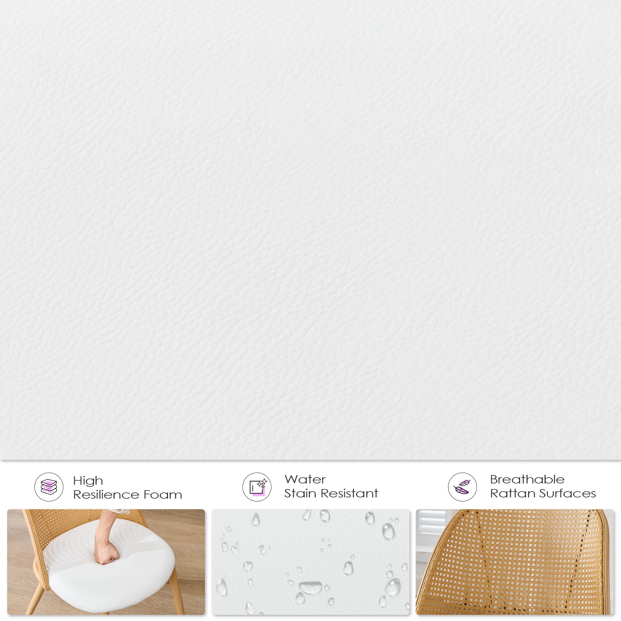 Rattan Dining Chairs Set of 4 with Faux Leather Cushion