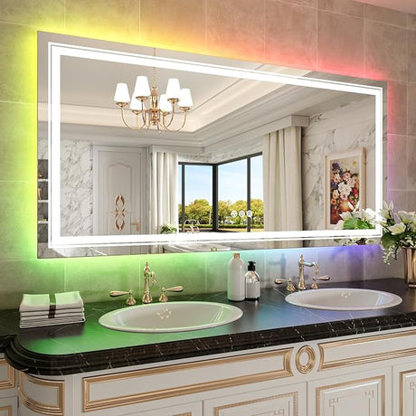 LED Bathroom Mirror 40"x36" with RGB Backlit and Front Light,Stepless Dimmable