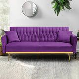 70” Velvet Futon Sofa Bed with 2 Pillows and Adjustable Armrests, Convertible Sleeper Bed