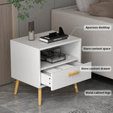 Modern 1-Drawer White Bedside Nightstand with Open Shelf French Contemporary