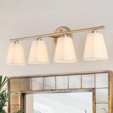 Gold Bathroom Light Fixtures, 4 Light Modern Vanity Lights with White Fabric Shades