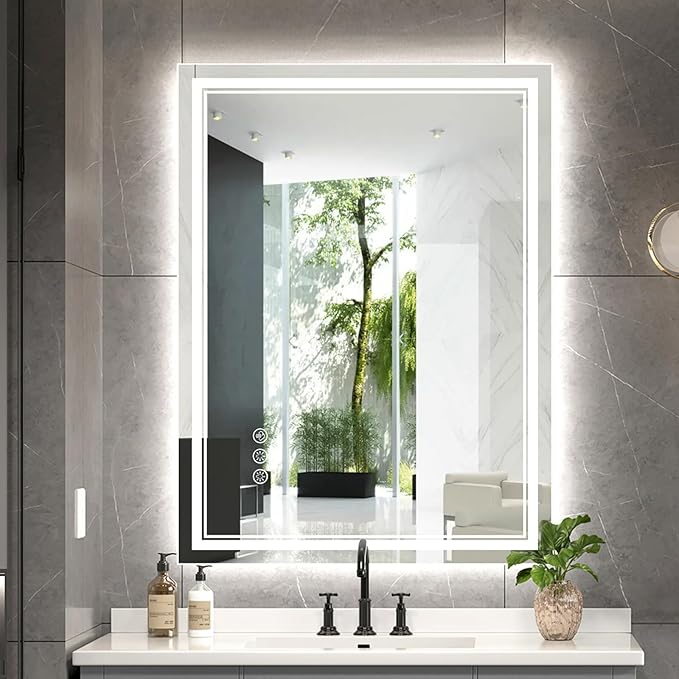 Mirror for Bathroom with Front Light and Backlit,Dimmable Anti Fog