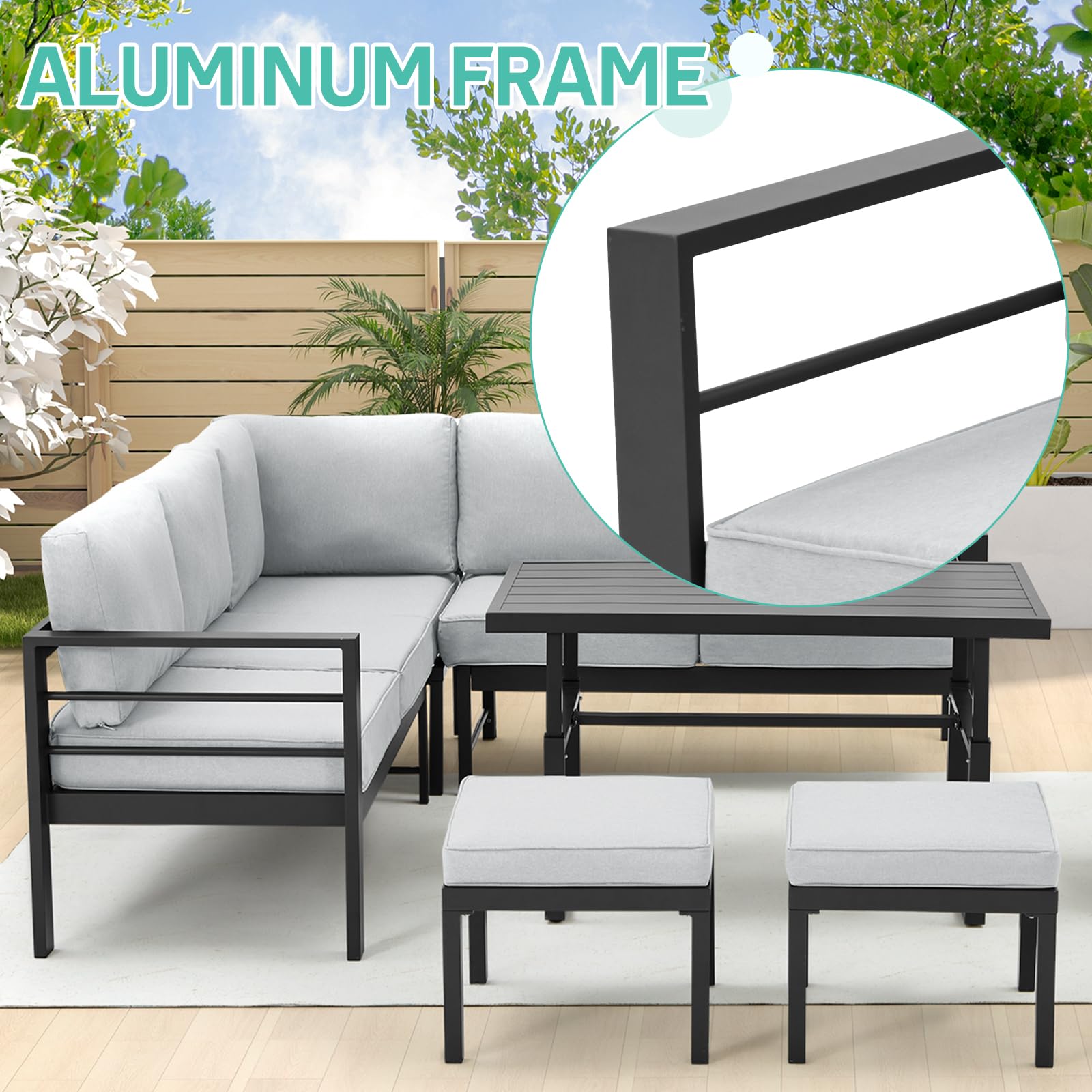 All Weather Aluminum Frame Patio Conversation Set, 7 Pieces Outdoor Patio Furniture