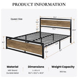 Queen Size Metal Platform Bed Frame with Wooden Headboard/Heavy Duty Strong