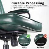 Mid-Century Green Leather Office Chair with Wheels and Arms