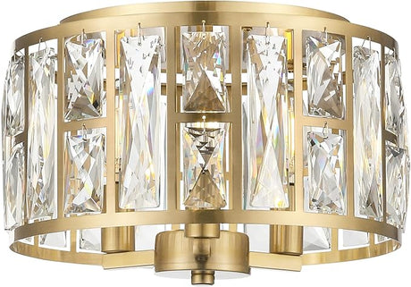 Mount Ceiling Light, 12 Inch Crystal Gold Light Fixture, 3-Light Modern Chandelier