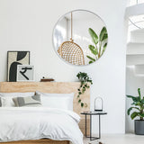 30 Inch Circle Mirror, Silver Large Round Wall Mirror with Metal Brush Framed for