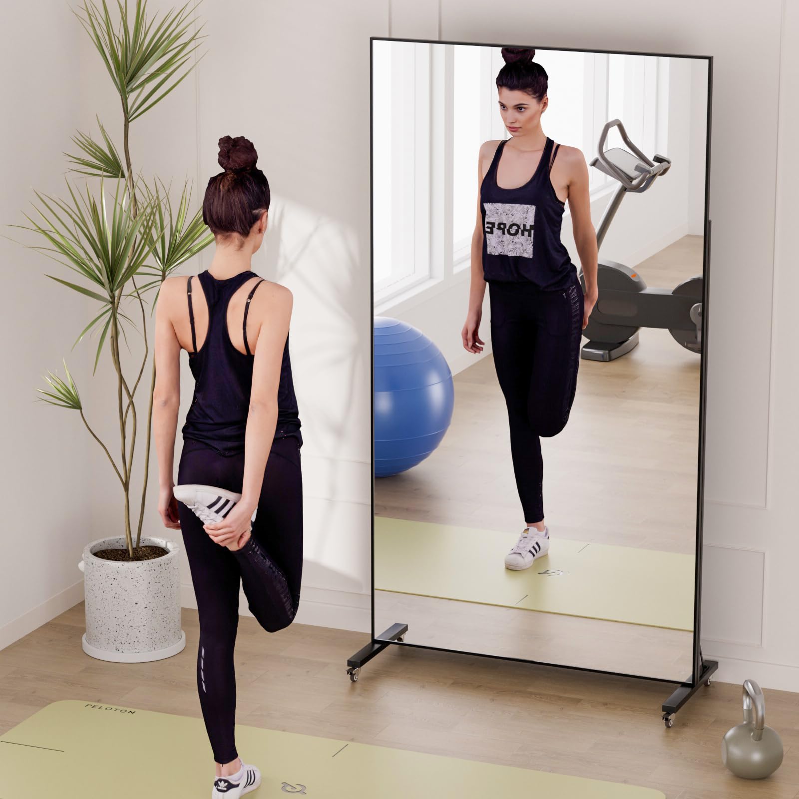 Large Rolling Mirror 71" x 40" - Shatterproof Full-Length Glass for Gym, Dance Studio & Home