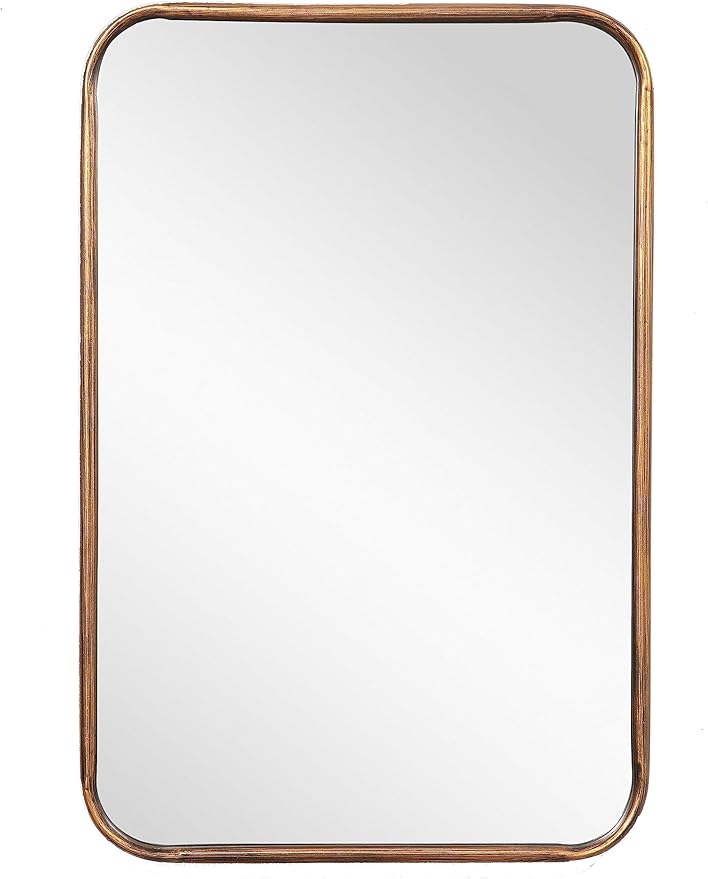 Rectangle Wall Mirror with Rounded Corner Gold Metal Frame Rectangular