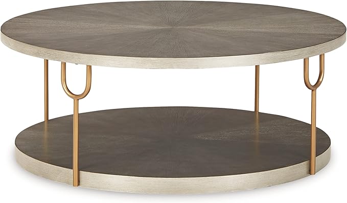 Ranoka Contemporary Round 42" Coffee Table, Metallic & Goldtone Finish