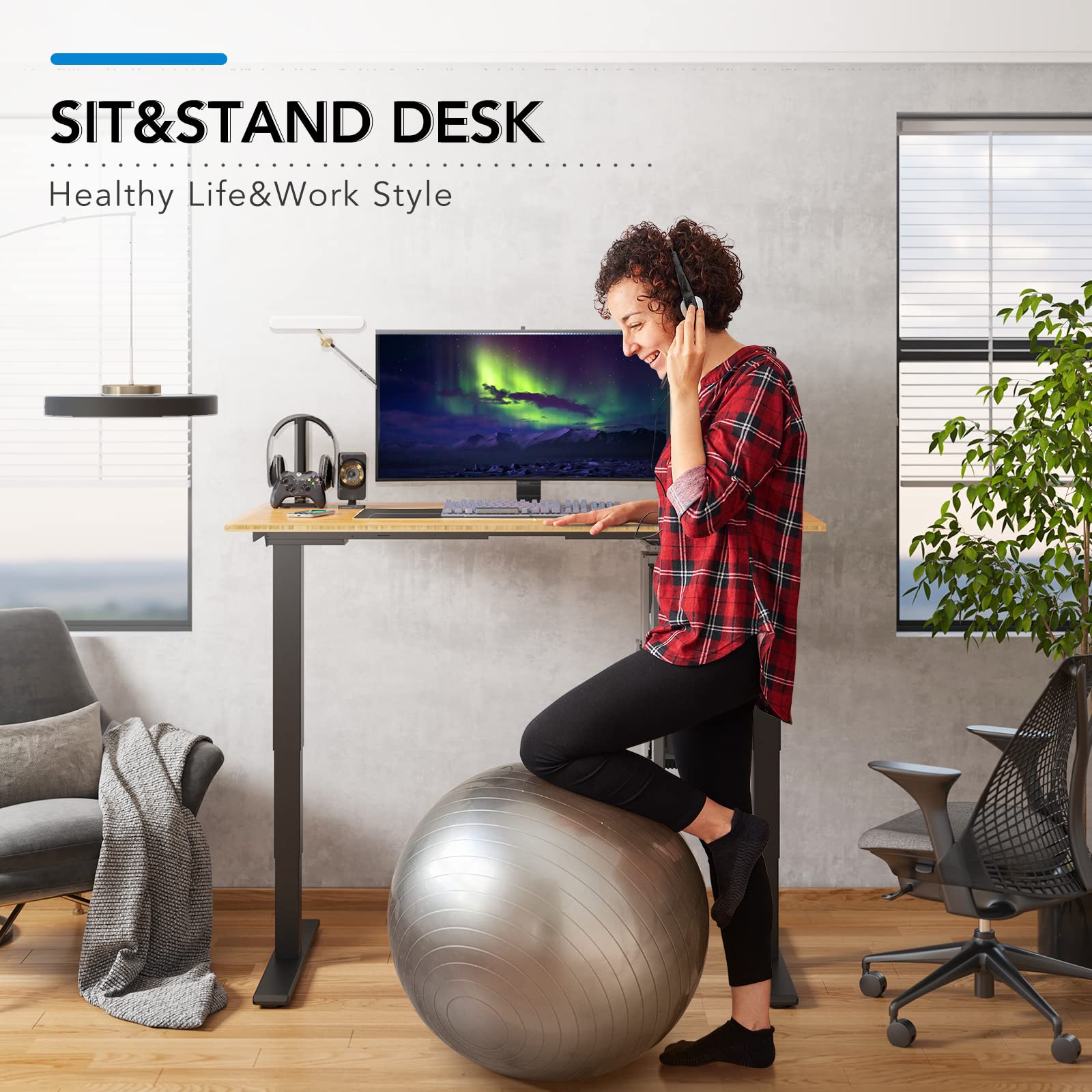 Pro Bamboo 3 Stages Dual Motor Electric Standing Desk 55x28 Inches