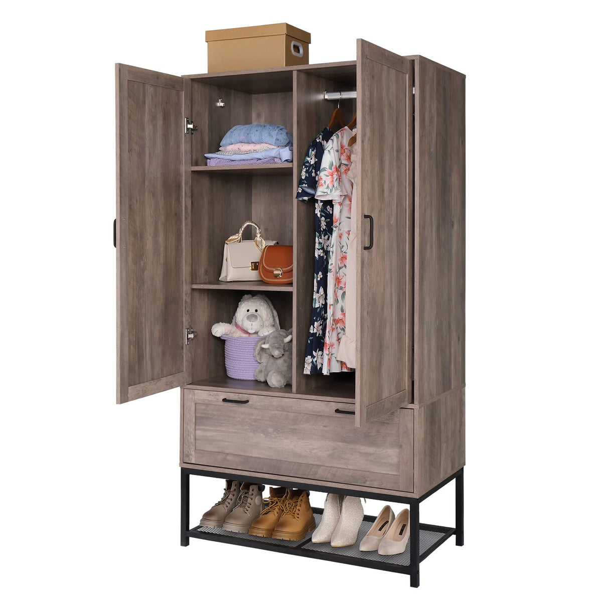 Armoire Wardrobe Closet, Freestanding Clothing Armoire Wooden Retro