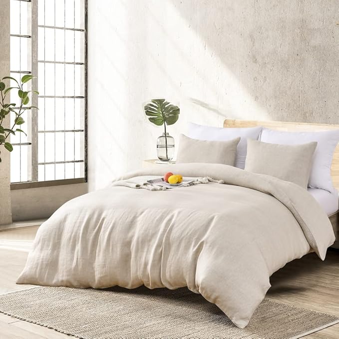 Stone Washed Linen King Duvet Cover 3-pc Set, Oeko-Tex Certified, Ultra-Soft