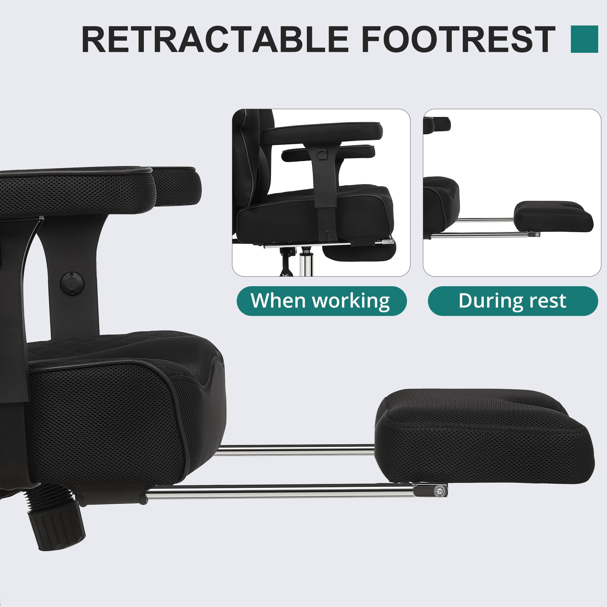 Big and Tall Office Chair 400lbs - Mesh High Back with Footrest