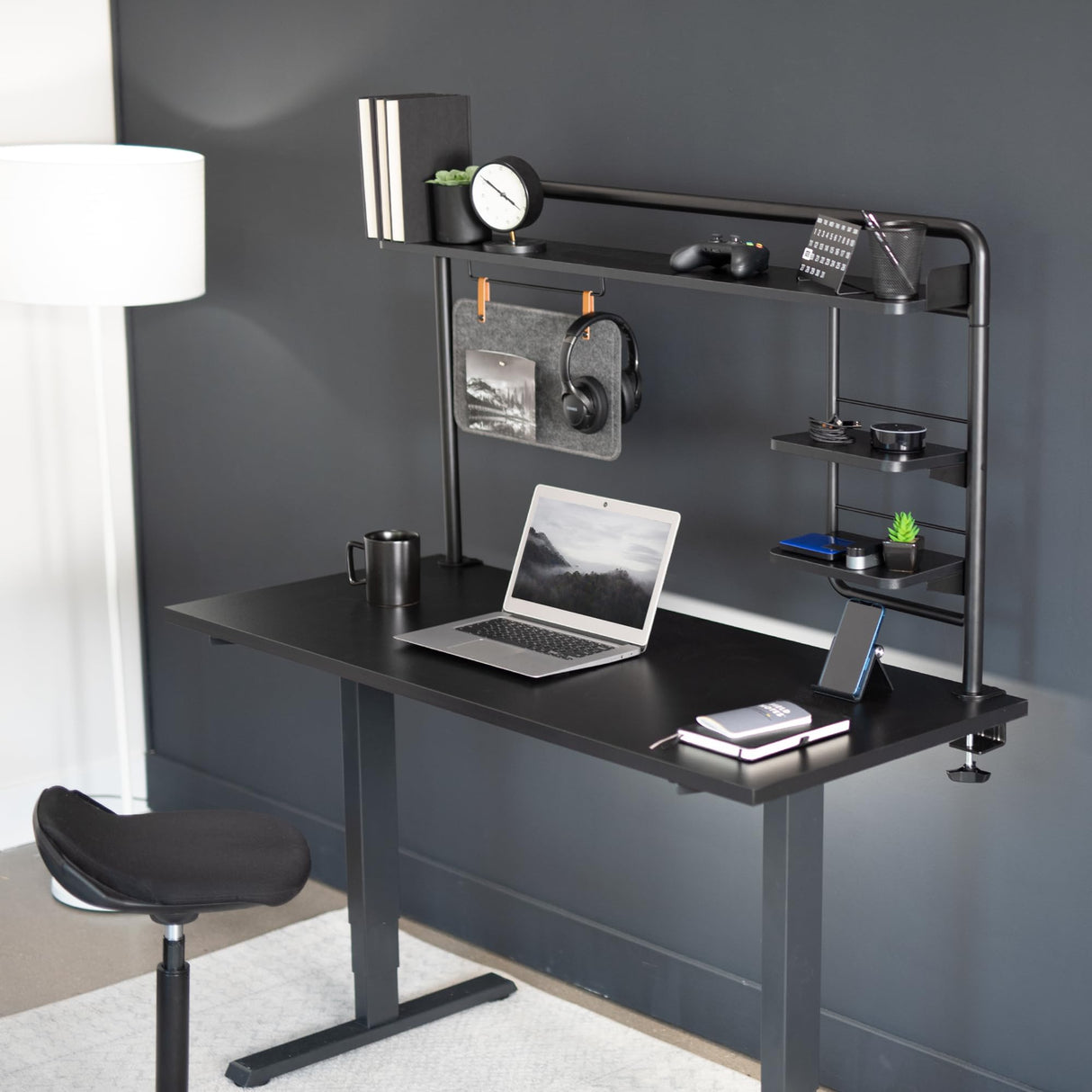 Clamp-on 50 inch Desktop Shelving System for Sit Stand Workstation