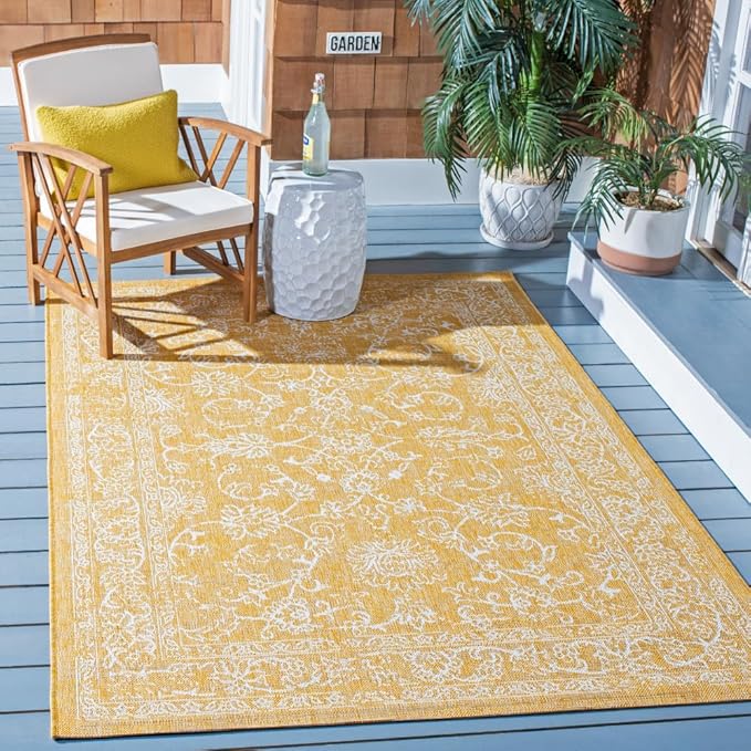 Courtyard Collection 5'3" x 7'7" Black/Ivory CY8680 Indoor-Outdoor Waterproof Easy-Cleaning Patio Backyard Mudroom Area-Rug