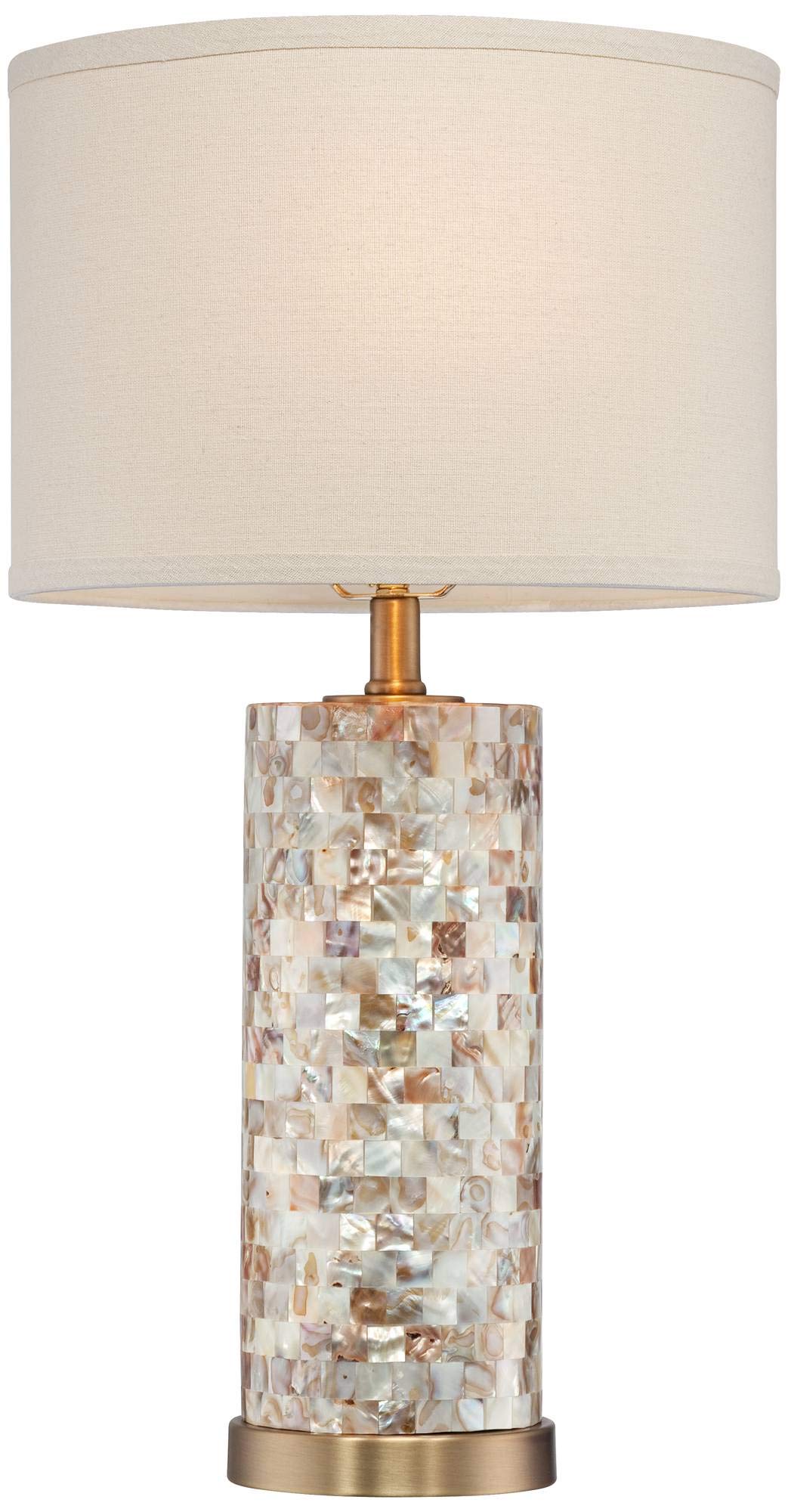 Margaret Coastal Accent Table Lamp 23" High Mother of Pearl Tile Cylinder Glass Cream