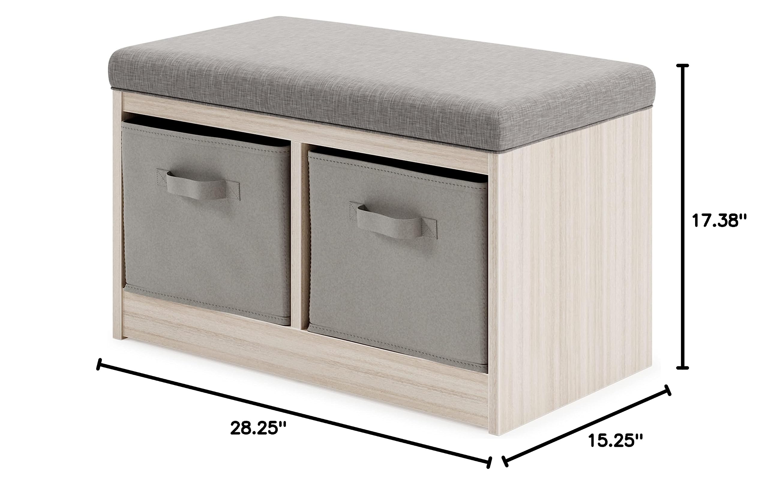 Upholstered Storage Bench with Removable Baskets, Gray