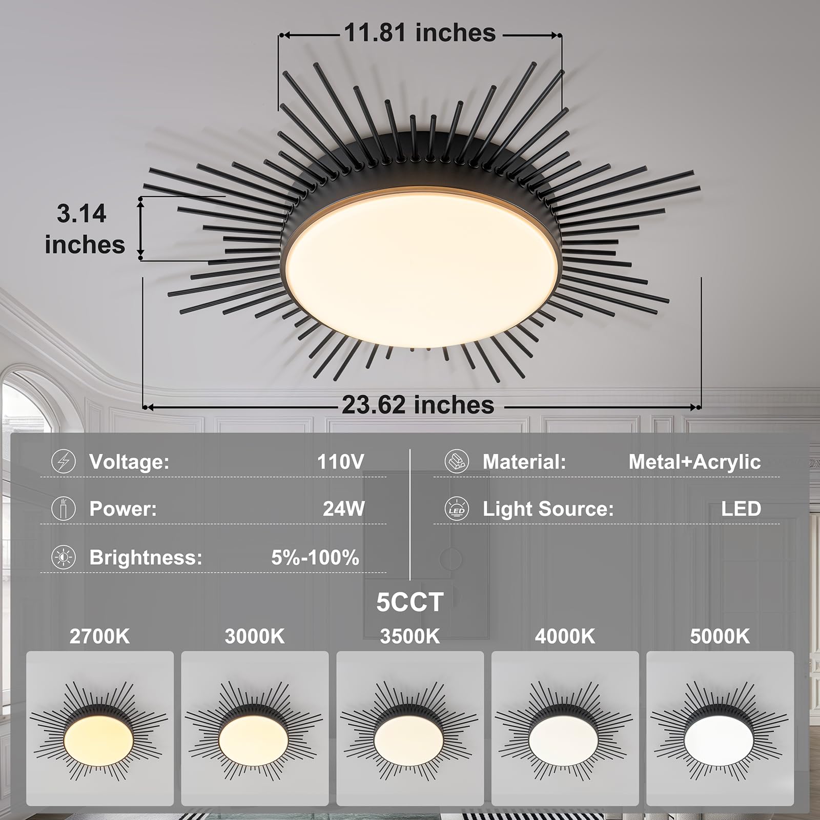 23.6" LED Sputnik Ceiling Light - Modern Flush Mount Fixture