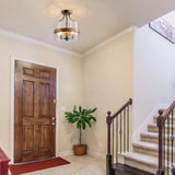 LALUZ Faux Wood Ring Ceiling Light Fixture, Modern Semi Flush Mount Ceiling Light, Farmhouse Drum Chandelier, 3 Lights, for Bathroom, Bedroom, Kitchen, Living Room, Dining Room