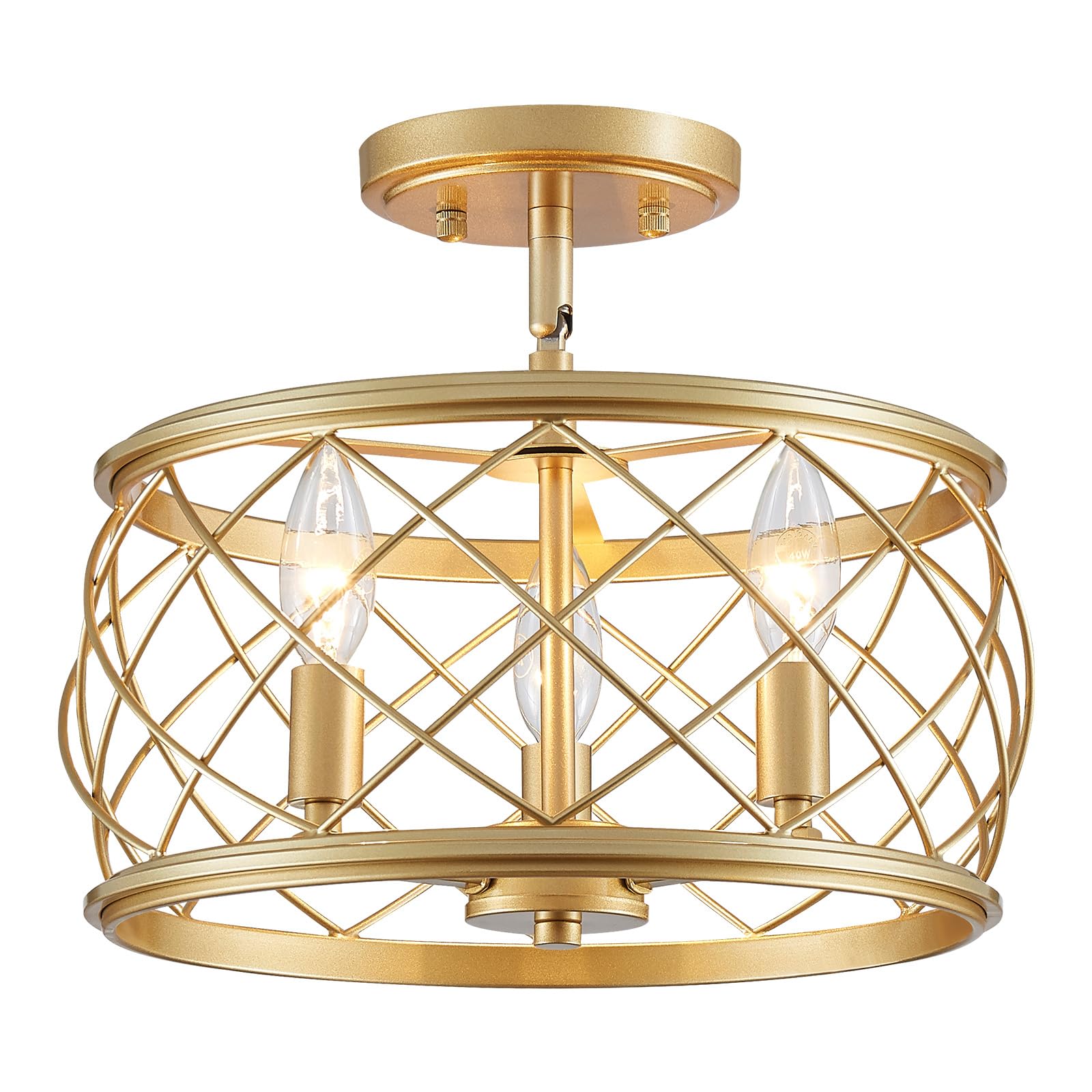 Gold Semi Flush Mount Ceiling Light, Industrial Vintage Close to Ceilinges for