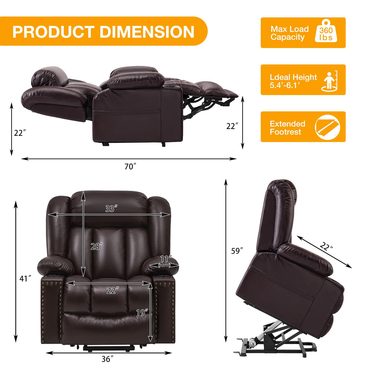 Triple Motor Large Power Lift Recliner Chair for Elderly with Heat and Massage