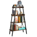 Book Shelf,4 Tier A-Shaped Industrial Wooden Ladder Bookcase Metal Frame with Storage,Open Display,Decorative and Plant Stand for Living Room/Farmhouse/Bedroom/Home Office/Bathroom