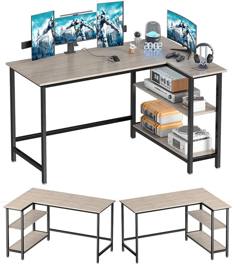 L Shaped Computer Desk - Home Office Desk with Shelf, Gaming Desk Corner Table for Work, Writing and Study, Space-Saving, Black