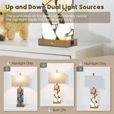 Natural Marble Table Lamps Set of 2 with USB Ports & 3-Color Nightlight