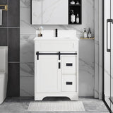 24’’ Inch White Bathroom Vanity Set - MDF+Metal Construction, with Sink