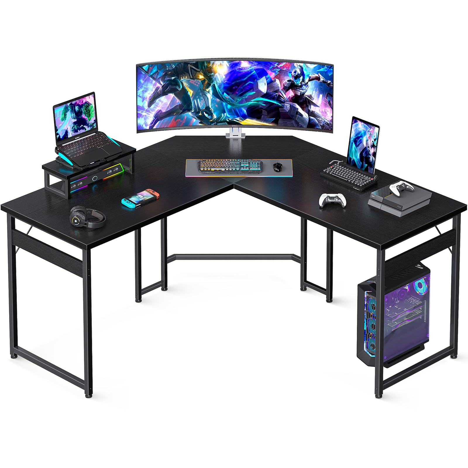 L Shaped Gaming Desk with Monitor Stand, Corner Desk Gaming Table for Home Office