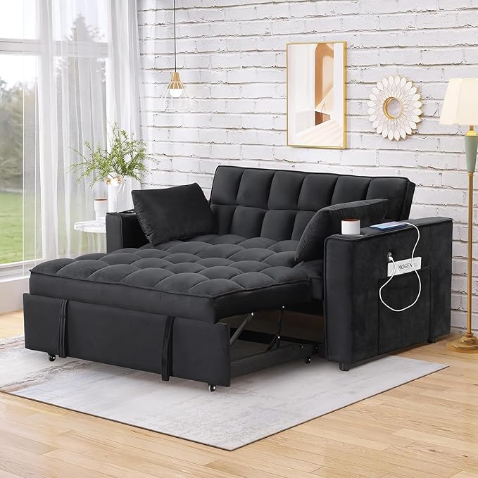 Pull Out Sleeper Sofa, Convertible Futon Sofa Bed with USB Port, Modern Pullout Couch