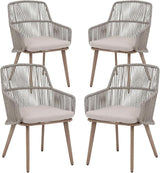Patio Dining Chairs Set of 4, Woven Rope Outdoor Dining Chairs w/Steel Frame