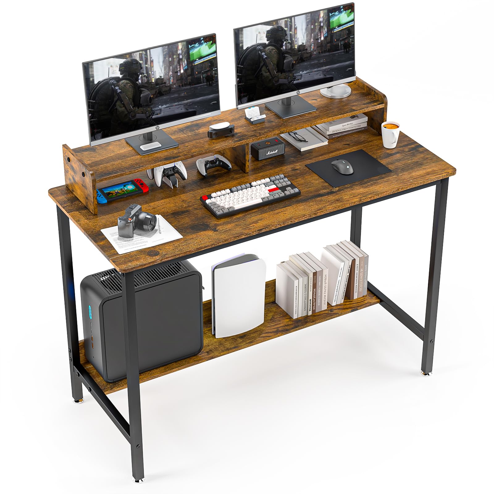 45" Home Office Desk with Monitor Stand, Can Place 2 Monitors
