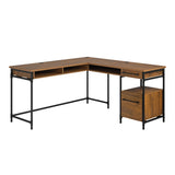 Iron City L-Desk, L: 60.00" x W: 60.00" x H: 30.00", Checked Oak Finish