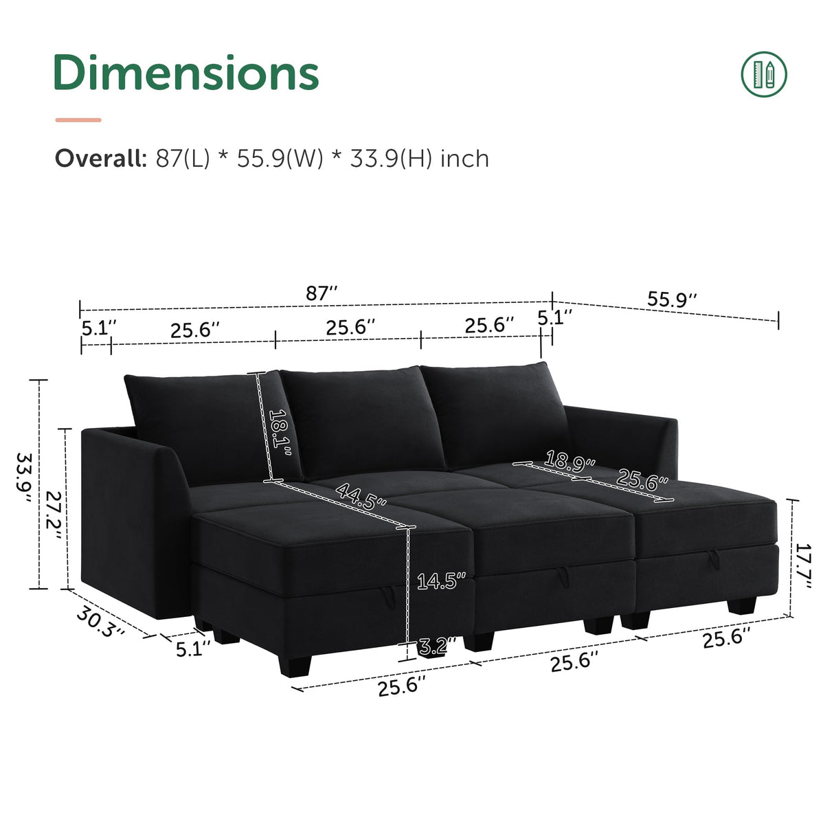 Modular Sofa Sectional Sleeper Couch with Ottoman Velvet 6 Seater Sofa with Storage