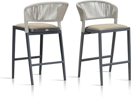 Counter Height Bar Stool Set of 2 Modern Aluminum Rattan Wicker Outdoor Barstools