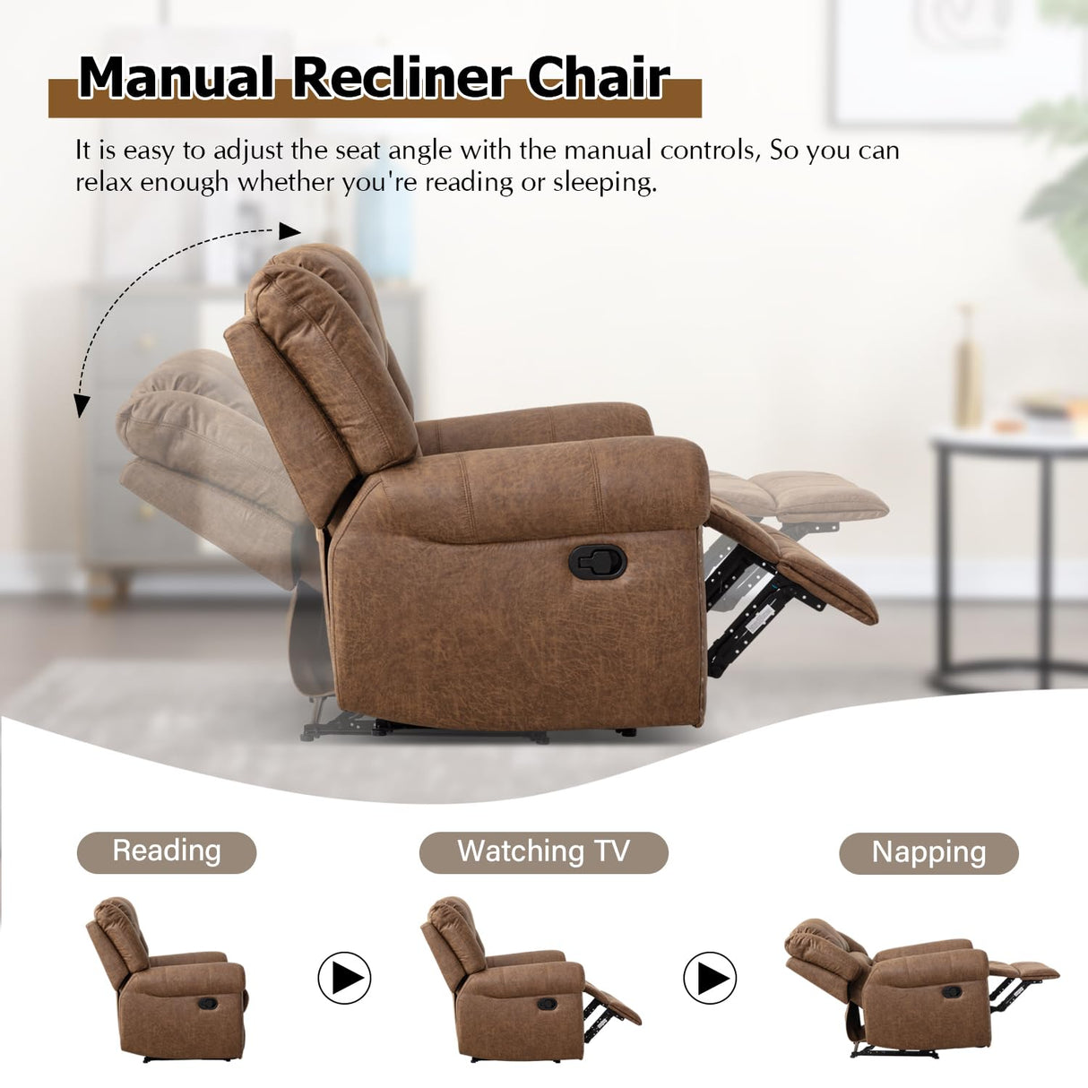 Leather Recliner Chair, Classic Breathable Manual Recliner Chair l