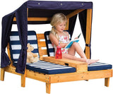 Wooden Outdoor Double Chaise Lounge with Cup Holders, Patio Furniture for Kids or Pets