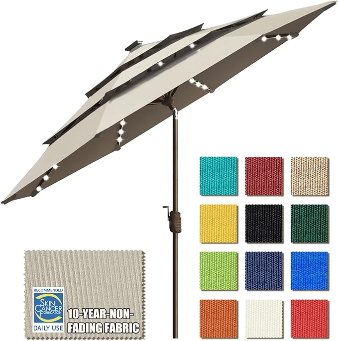 USA Solar 9ft 3 Tiers Market Umbrella with 80 LED Lights Patio Umbrellas Outdoor Table