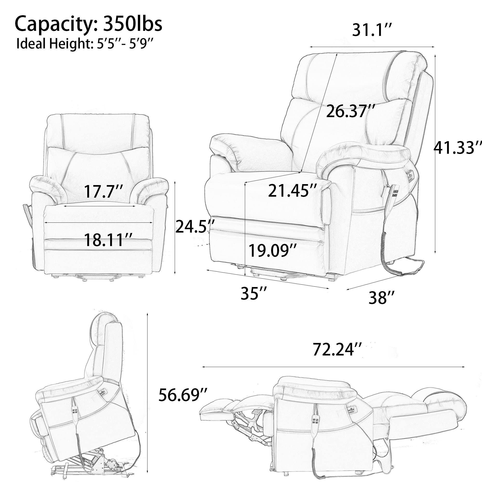 LuxeRise Dual Motor Power Lift Recliner – Genuine Leather, Yellow Brown