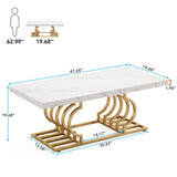 47 Inch Modern Coffee Table, Faux Marble Cocktail Table Center Table Tea Table