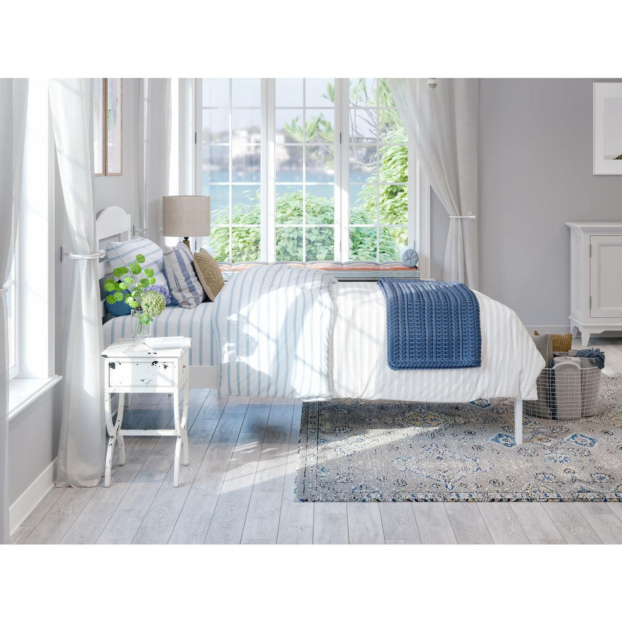 Traditional Twin XL Bed with USB Charger in White